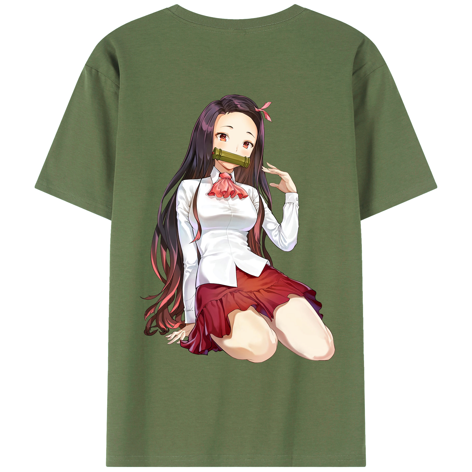 （画像用） 鬼滅の刃（きめつのやいば）竈門 禰󠄀豆子／かまど ねずこ Kamado Nezuko 綿100％ メンズ半袖Tシャツ（バックプリント） 通気性